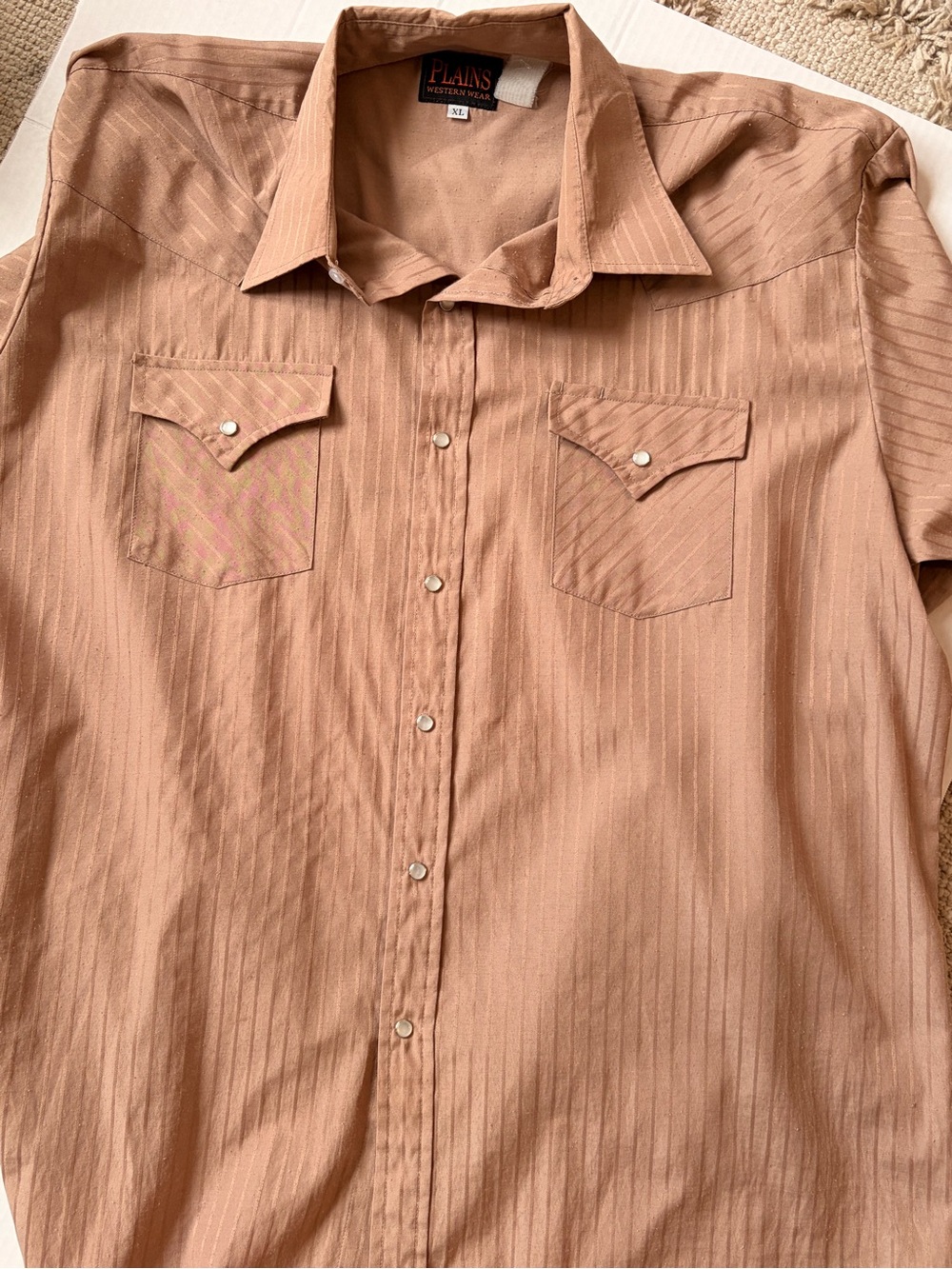 Vintage XL Plains Classic Men’s Western Button-Down Shirt — Tan
